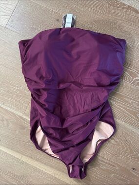 NWT J.Crew Gemma Ruched Bandeau One-Piece Swimsuit Womens 20 Maroon Simple Beach